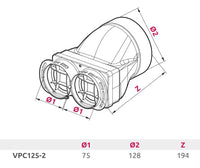 Ø125mm to 2 x Ø75mm